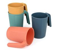 4Pcs Plastic Cups with Handles, 350ml Unbreakable Reusable Drinking Cups for Adults Kids Lightweight Picnic Cups, Tea, Milk, Juice,Coffee Cups, Heat and Cold Resistant, Dishwasher and Microwave Safety