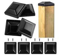 4pcs Plastic Fence Post Ca-ps, Black Fence Post Ca-ps 4 x 4 (3.5 x 3.5) Inch Fence Post Top-pers with Screws Waterproof and Keep Post from Cracking