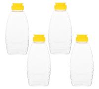 4pcs Plastic Honey Jars Bottle, 12 OZ Clear Empty Honey Dispenser Containers Squeeze with Leak Proof Flip-Top Caps for Storing and Dispensing