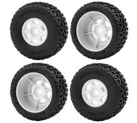 4Pcs Plastic Rubber Wheels Tires With Rims Compatible Compatible with 1 14 Scale Off Road RC Cars Like MOJAVE GROM MEGA 380 Upgrade Parts(White)