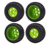 4Pcs Plastic Rubber Wheels Tires With Rims Compatible Compatible with 1 14 Scale Off Road RC Cars Like MOJAVE GROM MEGA 380 Upgrade Parts(Green)