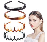 4Pcs Plastic Tooth Hair Comb Headband, Zig Zag Headbands, Comfort Wavy Toothed Hairband, Hard Headbands for Women Men Girls, 4 Styles