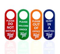 4pcs Please Do Not Disturb Sign, Double Sided Leather Privacy Door Knob Hanger Sign for Office Meeting Online Class Clinic Dorm Hotel Room
