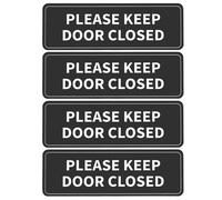 4Pcs Please Keep Door Closed Sign for House,Shimmeroo Self Adhesive Waterproof Keep Door Closed Sign Sticker for Indoor/Outdoor Home Workplace Business Use (9x3",Black)