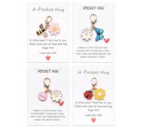 4Pcs Pocket Hug, Flower Keyring with Positive Greeting Cards, Cute Keychain, Pocket Hugs for Friends Christmas Valentines Day Teacher Gifts