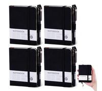 4pcs Pocket Notebook A7, Small Mini Notepad with Pens, Small Notebooks Pocket Size, Portable Leather Field Notes Black Journal Diary Lined Notebook with Elastic Band for School Office (200 Pages)