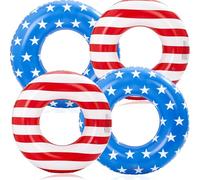 4PCS Pool Floats for Adults Rings Striped Pool Float Large Swim Ring for Adults,35 Inch Classic Striped Pool Inner Tubes for Teens Summer Beach Bachelorette Party (Royal Blue-red)