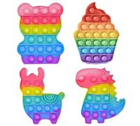 4Pcs Pop It, Rainbow Push Fun Pop It Fidget Toys, Sensory Pop Up Poppet Fidget Toy, Dinosaur, Bear, Alpaca, Ice Cream Fidget Popper for Autism & Special Needs Stress Reliever