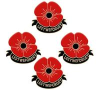 4pcs Poppy Brooches Remembrance Day Breastpins，Lest We Forget Poppy Flowers Brooches Pins Breastpin Remembrance Sunday Red Flower Rhinestone Badges Banquet Enamel Poppy Lapel