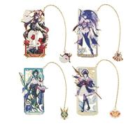 4Pcs Popular Game Anime Character Hollow-Cut Metal Bookmark with Pendant