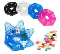 4Pcs Portable Weekly Pill Box Organiser,Easy to Open 7 Day Tablet Box,Mini Weekly Travel Pill Case with Snap Shut Lids Design,Tablet Organiser for Vitamins Supplements & Medicine