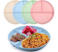 4PCS Portion Control Plates,Control Divided Diet Set, Unbreakable Picnic Plastic plates 9'', Reusable Lightweight Deep Dishes Set for Adults Kids (Pink+Blue+Green+Beige, Divided)