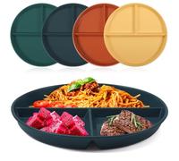 4PCS Portion Control Plates Set, Unbreakable Plastic Plates 9'', Reusable Lightweight Deep Dishes for Adults Kids (Dark Green+Dark Blue+Orange+Yellow, Divided)