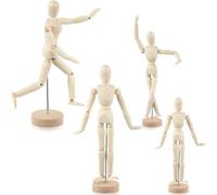 4Pcs Posable Wooden Mannequin Figure, 12"/8" Wooden Human Body Drawing Mannequin with Stand, Art Mannequin Figure Human Torso Body Model, Blockhead Jointed Mannequin for Sketching/Painting/Desk Decor