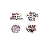 4PCs Positive Saying Brooch Your Feelings Are Valid You Are More Loved Enamel Pins Inspirational Letter Brooch Pins Cartoon Heart Brain Brooch Bag Clothing Hats Decor Friends Gift
