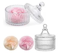 4Pcs Powder Puff and Container Set - Body Powder Puffs Glass Body Powder Container and Puffs Dusting Powder Container Deluxe Crystal Puff Set for Vanity Aroma Jewelry Candy 10cm