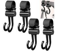 4Pcs Pram Hooks for Bags, Pram Clips for Buggy, 360° Rotation Adjustbale Buggy Clips Pushchair Accessories for Rollator Stroller Wheelchairs Mobility Scooter, Luggage Hook Universal Fit, Double-Hook