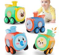 4PCS Press to Go Baby Train Car Set Whistle Play Vehicle Toy for 12-18 Months Infants - 1-3 Years Old Toddler Push Cars, 1st Birthday/Christmas/Easter Gifts for Boys