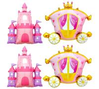 4Pcs Princess Birthday Party Balloons, Pink Princess Castle Foil Balloons, Royal Carriage Decor, Princess Party Decorations for Birthday, Baby Shower, Gender Reveal, Room and School Events