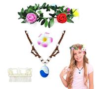 4Pcs Princess Costume Accessories Set for Kids, Fancy Dress-up Kit with Flower Headband Clip Ocean Magical Necklace Shell Anklet, Hawaii Adventure Outfit for Cosplay Girls Birthday Party Supplies
