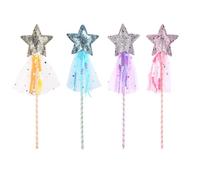 4pcs Princess Wands for Kids, Glitter Star Fairy Wand for Little Girls Delicate Magic Wand for Dress-up Princess Costume Role Play Birthday Party Favors (4 Colors)