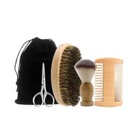 4pcs Professional Beard Care Set Boar Bristle Brush Scissors Comb Mustache Tools And Travel Storage Bag