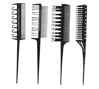 4pcs Professional Highlights Combs Set Black Carbon Fiber | Hair Dyeing Styling Tools, Black Finish, Four-piece Pack, Salon-grade Comb Assortment