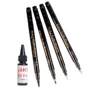 4Pcs Professional Refillable Painting Pen Set Soft Tip Brush Pen Includes 25ML Inks Bottle for Handwriting Sketching Small Large Inks Brush Set