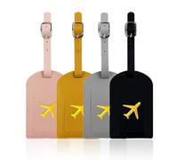 4pcs PU Leather Luggage Tags, Baggage Tag with Adjustable Strap, Leather Luggage Tags for Suitcases, Privacy Protection Bag Tags Travel Essentials