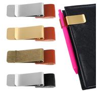 4Pcs PU Leather Retro Notebook Loop Holder, with Metal Stainless Steel Clips, Fits Most Pen Sizes, Suitable for Journal, Planner, Clipboard, Office Pocket, Practical Pen Clip Holder(4 Colors)