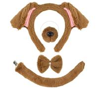 4Pcs Pudding Dog Costume Accessories Set, Funny Cosplay Set Including Furry Dog Ears Headband Nose Tail Bow Tie, Dog Dress Up Animal Costume for Kids Adults World Book Day Halloween Carnival Party