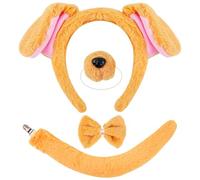 4Pcs Pudding Dog Costume Accessories Set, Funny Cosplay Set Including Furry Dog Ears Headband Nose Tail Bow Tie, Dog Dress Up Animal Costume for Kids Adults World Book Day Halloween Carnival Party