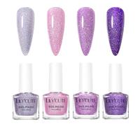 4Pcs Purple Nail Polish Set, Nail Varnish Quick Dry, Glitter Nail Polish in Deep & Light Purple with Pink Shades, No UV Lamp Needed, Long Lasting Shimmer Purple Nail Varnish Gift for Women