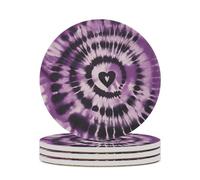 4PCS Purple Tie Dye Coasters Non-Slip Round Drink Coasters with Ceramic Stone and Cork Base, Heat Resistant Absorbent 33.00Stone Coaster Set for Kinds of Mugs and Cups, 4 Inch