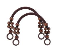 4PCS Purse Handles Rustic Bag U-Shape Replacement Handbag Handle Wooden Beaded Strap for DIY Crochet Making for Handmade Bag(Dark Brown)