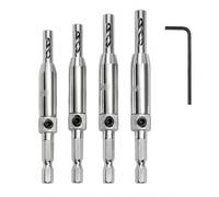 4Pcs Quick Release Drill Bit Guide Set, Self Centering Hinge Drill Bit Set | 1/4" Hex Shank HSS Spring Loaded Pilot Hole Drill Guide, 5/64-11/64mm Wood Drill Bits for Cabinet Door Hinge & Furniture