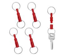 4pcs Quick Release Keychain, Iron Brass Alloy Detachable Pull Apart Key Chain Quick Release Car Key Ring Snap Separate Heavy Duty Key Ring Quick Disconnect Keychain (Red)