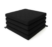 4Pcs Quilted Dining Garden Chair Seat Pads with Ties for Kitchen, Living Room, Patio, Office - Indoor Outdoor Foam Cushions with Removable Covers (Black)