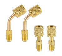 4pcs R410A Adapter for Mini Split Refrigerant System, 5/16" SAE Female to 1/4" SAE Male Flare Charging Vacuum Port Straight & 45°Angle Adapters Fitting for HVAC Air Conditioner Refrigeration Gauges