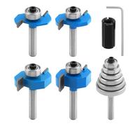 4Pcs Rabbet Router Bit,1/4 Inch Shank Rabbet Router Bits with 6 Bearings Set(1/16",1/8",3/16",1/4",5/16",3/8" Bearings) for Wood Grooving,Interchangeable Bearings with 1/2" to 1/4" Router Collet