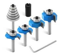 4Pcs Rabbet Router Bit Set - 1/4" Shank, 6 Bearings, Adjustable Depth 1/16"-3/8" | Fits Solid Wood, MDF & Plywood for Woodworking Enthusiasts & DIYers