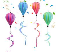 4PCS Rainbow Hot Air Balloon Wind Spinners, 110cm Hanging Garden Pinwheel Windsocks and Spinners, Hot Air Balloon Decoration, Colorful Windmill for Lawn Yard Outdoor