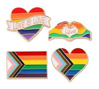 4Pcs Rainbow Pride Pin Badges, Progress Pride Heart Love Is Love LGBTQ+ Lapel Pins, Bisexual, Gay Dress Accessory for Pride Parade Celebration Supplies
