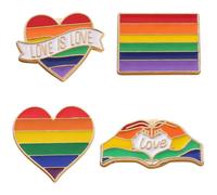 4Pcs Rainbow Pride Pins Badges, Progress Heart Love Is Love LGBTQ+ Enamel Lapel Pin, Bisexual Gay Accessories for Pride Parade Celebration, Festival Decorations Supplies, Pride Flag Pin Badge