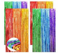 4pcs Rainbow Tinsel Curtain Party Backdrop,3.2ft x 6.5ft Rainbow Party Decorations Foil Fringe Curtains Metallic Streamers Backdrop Tassel Curtains for Birthday Baby Shower Unicorn Party Decoration