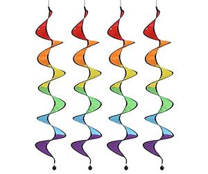 4pcs Rainbow Wind Spinner, 43" Rainbow Curlie Spinner Hanging Rainbows Wind Twister for Yard Tent Garden Outdoor Lawn Decoration