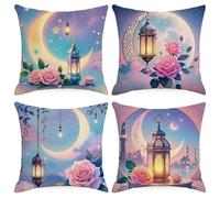 4pcs Ramadan cushion covers 45x45cm Eid Mubarak cushion covers Eid Ramadan throw pillow covers moon star lantern pattern cushion cover decor pillow covers Muslim sofa couch EID cushion cover