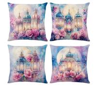 4pcs Ramadan cushion covers 45x45cm Eid Mubarak cushion covers Eid Ramadan throw pillow covers moon star lantern pattern cushion cover decor pillow covers Muslim sofa couch EID cushion cover