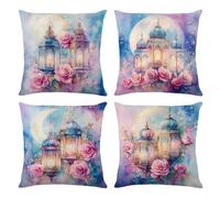 4pcs Ramadan cushion covers 45x45cm Eid Mubarak cushion covers Eid Ramadan throw pillow covers moon star lantern pattern cushion cover decor pillow covers Muslim sofa couch EID cushion cover
