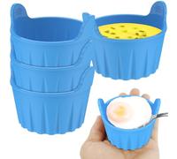 4Pcs Ramekins for Air Fryer, Air Fryer Egg Poacher, Food Grade Silicone Egg Poaching Cups Easy Release Reusable Air Fryer Egg Moulds Air Fryer Accessories BPA Free for Oven Microwave Air Fryer (Blue)